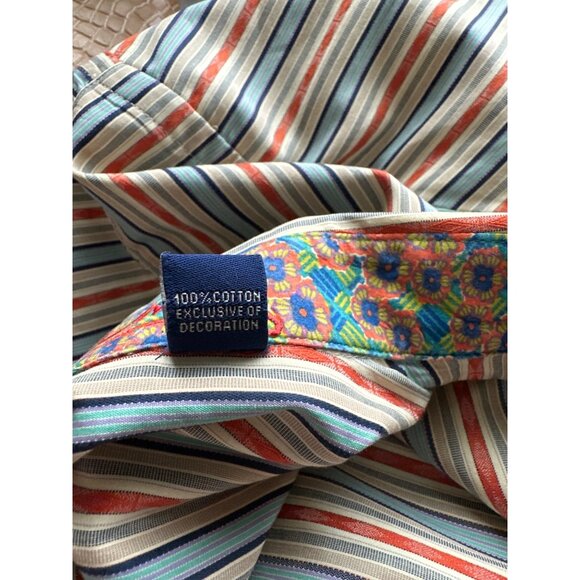 Robert Graham Flip Cuff Button Up Shirt Long Sleeve Stripe Orange Blue Cotton XL - Picture 6 of 6